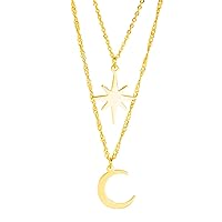 Star Moon Layered Necklace For Women - Stainless Steel Simple Fashion Charm Adjustable Pendant Double layer Necklace Jewelry For Teen Girls (gold, Stainless Steel)