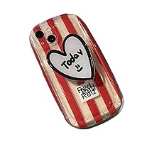 Cute Girl Stripes Love Heart Stand Phone Case for iPhone 14 13 12 11 Pro XS Max XR Clear Shockproof Soft Cover,red,for iPhone 13Pro