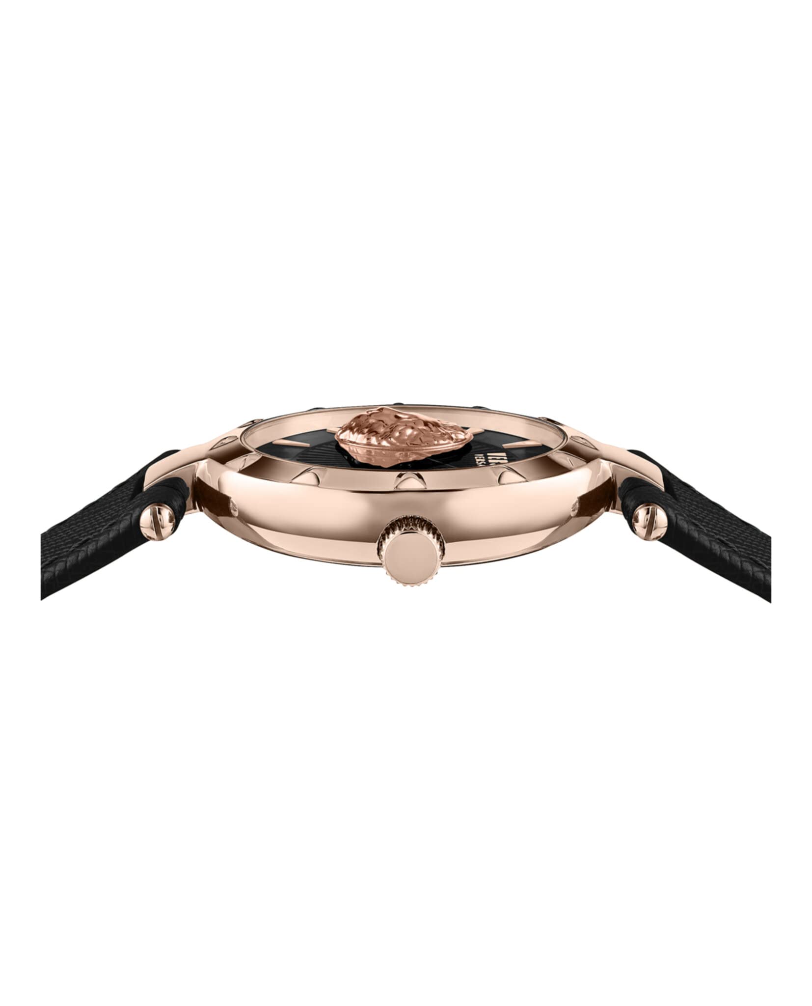 Versus Versace Sertie Collection Luxury Womens Watch Timepiece with a Black Strap Featuring a Rose Gold Case and Black Dial