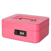 Jssmst Medium Cash Box with Combination Lock - Durable Metal Cash Box with Money Tray Pink,7.87 x 6.3 x 3.35 inches,CB0704M