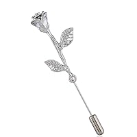Mens Brooch Lapel Pin Metal Leaf Rose Boutonniere Pin for Suit Wedding