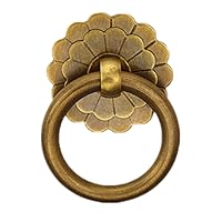 2 Colors Chinese Furniture Antique Pure Copper Round Ring Drawer Puller Handle Chinese Medicine Cabinet Small Pull Ring Simple Full Copper Handle Pendant Ring Diameter 40mm (4,Antique Brass)