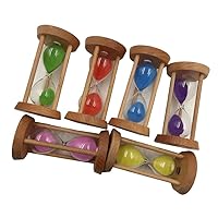 Sand Timer Set 6 Colour Wooden Hourglass Timers Sandglass 30 sec/1 min/2 mins/3 mins/5 mins/10 mins Hourglass Sand Timer Hour Glass with Sand Sand Timers for Kids, Games, Classroom, Kitchen