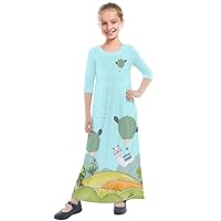 PattyCandy Girl's 3/4 Sleeve Fall Autumn Leaves Sunflowers Bunny Casual Long Maxi Dress Size 2-13 Years Old