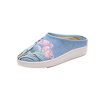 Women & Ladies The Flowers and Birdsong Embroidery Sandal Slipper Shoes Blue
