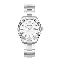 Philip Stein Analog Display Wrist Swiss Quartz Traveler Ladies Diamond Smart Watch Stainless Steel Silver Clasp Chain with White Dial Natural Frequency Technology Provides Energy - Model 91D-CWSL-SS