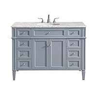 Elegant Kitchen and Bath 48 inch Single Bathroom Vanity Cabinet Set with White Marble Countertop - Grey