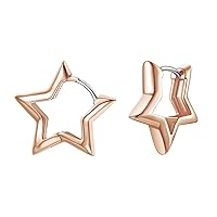 Hypoallergenic Small Star/Heart/Spike/Square Huggie Earrings for Women 18K Gold/Platinum Plated Cute Girls' Studs