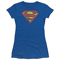 Junk Food Superman Distressed Logo Blueberry Ladies/Juniors T-Shirt Tee