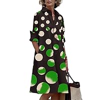 Womens Long Sleeve Button Down Shirt Dress with Pockets Casual Lapel Collared Midi Dress S-3XL