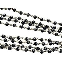 5 Feet Long gem Black Spinel 3mm Round Shape Faceted Cut Beads Wire Wrapped Silver Plated Rosary Chain for Jewelry Making/DIY Jewelry Crafts CHIK-ROS-CH-56241