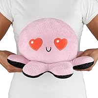 TeeTurtle - Original Reversible Big Octopus Plushie - Pink Heart Eyes + Black Sparkle - Huggable and Soft Sensory Fidget Toy Stuffed Animals That Show Your Mood - Perfect for Valentine's Day!