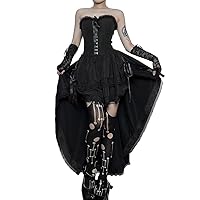 Women Summer Gothic Lace Dress Moon Backless Dress Grunge Velvet Vintage Dress Punk Dress