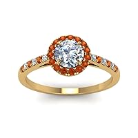 Choose Your Gemstone Beautiful French Pave Halo Diamond CZ Ring yellow gold plated Round Shape Halo Engagement Rings Minimal Modern Design Birthday Gift Wedding Gift US Size 4 to 12