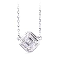1 CT Asscher Colorless Moissanite Engagement Pendant, Wedding Bridal Pendant, Eternity Sterling Silver Solid Diamond Solitaire -Prong Anniversary Promise Gift for Her