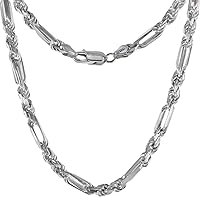 4.5mm Sterling Silver Milano Rope Figarope Chain Necklaces for Men Diamond-cut Handmade Nickel Free Italy 8-30 inch
