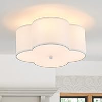 Semi Flush Mount Ceiling Light Fixture, Modern Close to Ceiling Lamp with Cream White Fabric Drum Shade for Nursery Kids Room Bedroom Kitchen Hallway Entryway 4-Light