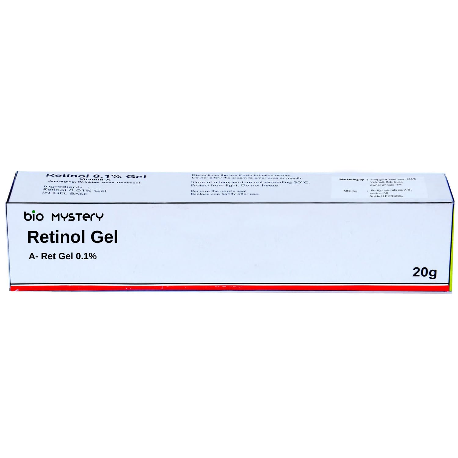 Bio Mystery Retinol Gel 0.1 Vitamin A Repairs Fine Lines & Wrinkles, Scar Treatment, Sun Spots, Anti-Aging Formula (20 Gram / 0.7 Oz)
