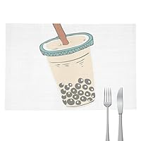 Drink Pearl Milk Tea Food Taiwan Placemat Pad Kitchen Woven Heat Resistant Cushion Rectangle
