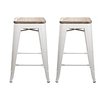 GIA 24-Inch Backless Counter Height Stool with Wooden Seat, White/Light Wood, 2-Pack