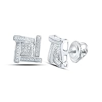 The Diamond Deal Sterling Silver Mens Round Diamond Square Earrings .03 Cttw