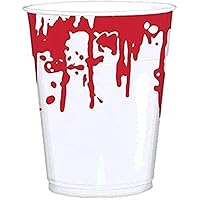 amscan | Party Tablewares | Blood Splatter Printed Cups | 25 in a pack | 16 oz | White w/print of dripping blood