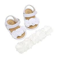 First Walking Shoes Baby Infant Girls Rose Princess Sandals The Floor Barefoot Non Slip First Hairband 2pcs Set
