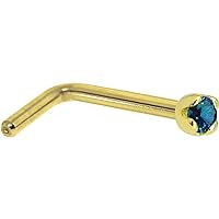 Body Candy Solid 14k Yellow Gold 1.5mm (0.015 cttw) Genuine Blue Diamond L Shaped Nose Stud Ring 18 Gauge 1/4