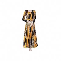 Maxi Dress Women Autumn Lady O-Neck Knee Length Dresses Boho Long Sleeve Leopard Print Dress