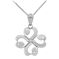 SHAMROCK LUCKY 4-LEAF HEART CLOVER PENDANT NECKLACE IN STERLING SILVER - Pendant/Necklace Option: Pendant With 22