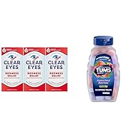 Redness Eye Relief Drops, 0.5 Fl Oz, Pack of 3 + TUMS Extra Strength Assorted Berries Antacid Tablets, 96 Count