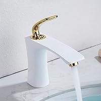 Luxury Copper Modern Style Bathroom Vanity Faucet Gold Handle Home Hotel Hot and Cold Adjustment Single Hole Mixer Kitchen Faucet (Color : White)