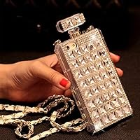 Sparkly Diamonds Perfume Bottle Case Compatible for Samsung Galaxy S22 Plus / S22+ with Screen Protector W/Lanyard, Diamonds Crystals Soft Phone Protective Cover for Women (Clear)