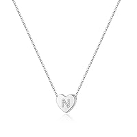 M MOOHAM Initial Heart Necklace for Girls Women, Dainty Cubic Zirconia Initial Heart Pendant Necklace for Women Girls Jewelry Gifts