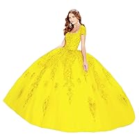 Women's Sweetheart Neck Lace Applique Quinceanera Dress with Short Sleeves Ball Gowns Tulle