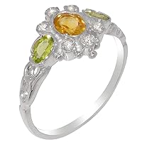 10k White Gold Natural Citrine Peridot Cubic Zirconia Womens Trilogy Ring - Sizes 4 to 12 Available