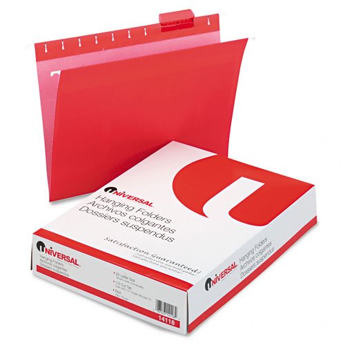 Universal - Hanging File Folders, 1/5 Tab, 11 Point Stock, Letter, Red, 25 per Box - Pack of 15