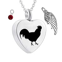Urn Necklaces for Ashes Engraved Chicken Heart Necklace 12 Pcs Birthstone Keepsake Pendant Angel Wing Charm Jewelry