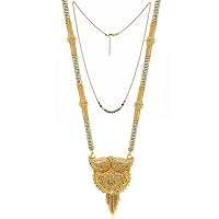 Presents Traditional Necklace Pendant Gold Plated Hand Meena 30Inch Long and 18Inch Short Free Size Chain Combo of 2 Mangalsutra/Tanmaniya/Nallapusalu/Black #Frienemy-1868