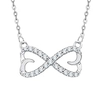 KATARINA Infinity Diamond Double Heart Pendant Necklace in Gold or Silver (1/5 cttw) (J-K,-SI2-I1)