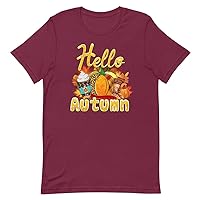 Hello Autumn Plaid Umbrella Cheetah Print Pumpkin Spice Latte Football Season T-Shirt Available in 2XL 3XL 4XL
