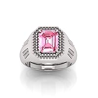 RRVGEM 12.00 Ratti Pink Sapphire Ring SILVER PLATED Astrological Adjustable Ring Size 16-22 for Men and Women