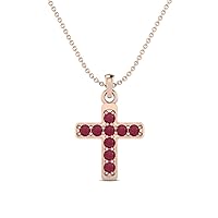 MOONEYE 3MM Round Ruby Glass Filled 925 Sterling Silver Holy Cross Pendant July Birthstone Jewelry Bridal Necklace