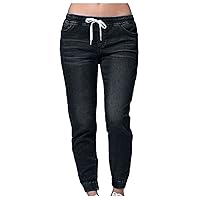 Women's Flowy Pants Fashion Casual Mid Waist Pocket Jeans Pants Denim Casual Wide Leg Pants