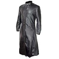 Stunning Mens Black Leather Trench Coat Steampunk Long Coat