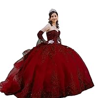 ZHengquan Women's Sequins Lace Quinceanera Dresses Ball Gown Sweetheart with Sleeves Ruffles Prom Evening Gown