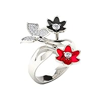 0.22 Cts Round Cut Sim Diamond Two Flower Anniversary Ring in 14KT White Gold PL