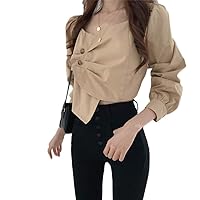 TaiShan Women's Autumn Fashion Tiered Design Sensory Irregular Short Section Slim Square Neck Long Sleeve Shirt Top