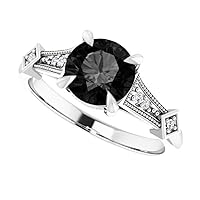 Love Band 2.50 CT Gothic Black Diamond Engagement Ring 14k White Gold, Claw Setting Black Onyx Ring, Victorian Black Diamond Ring, Black Gothic Proposal Ring, Lovely Ring For Her