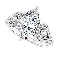 ERAA JEWEL 4.0 Marquise Colorless Moissanite Engagement Ring, Wedding/Bridal Ring Set, Solitaire Halo Style, Solid Gold Silver Vintage Antique Anniversary Promise Ring Gift for Her